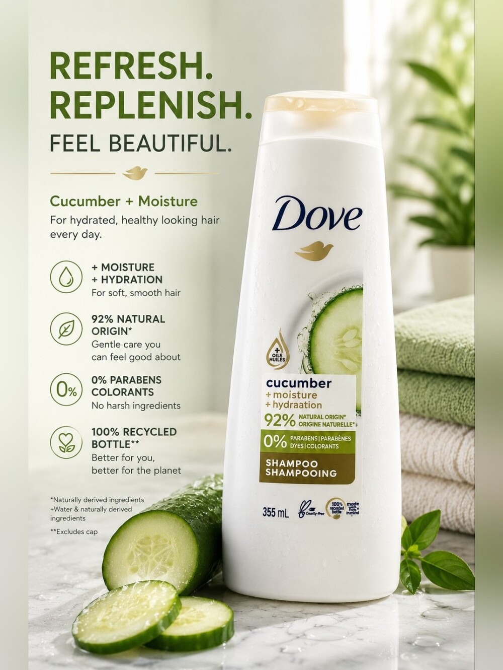 💙Dove Cucumber Moisture Shampoo - White